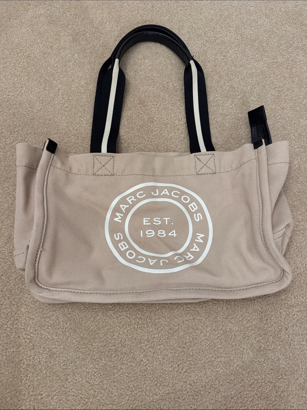 Marc Jacobs Beige Canvas Tote with Black & White Straps